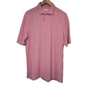 Johnnie-O Golf Polo Shirt 3-Button Size L Pink Striped Short Sleeve Stretch